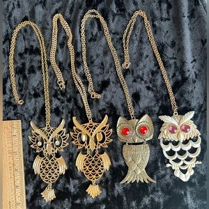 4 Vintage Owl Pendants